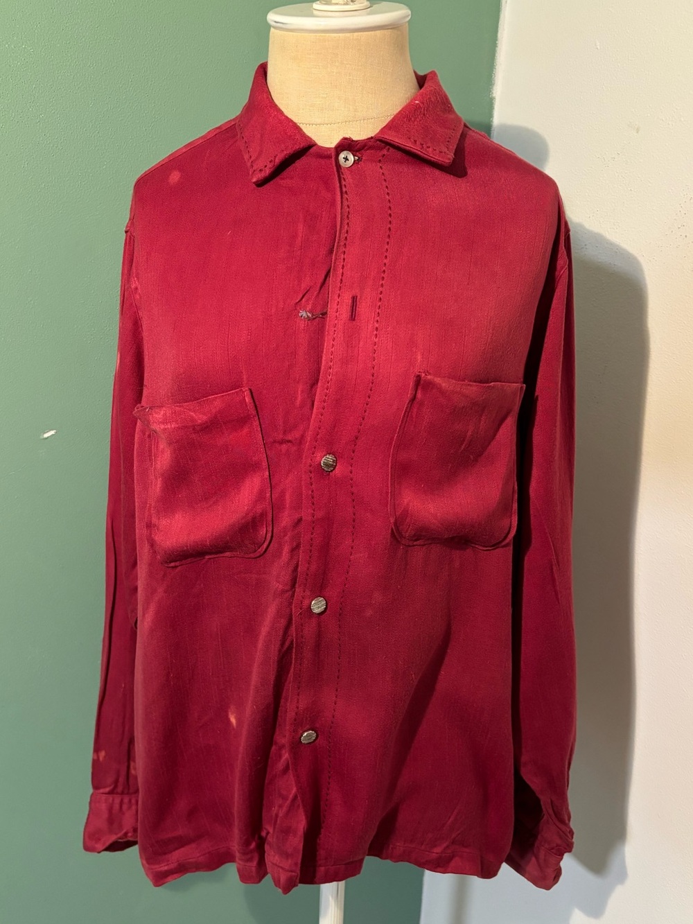 Vintage 1940’s Men's Red Van-Heusen Shirt